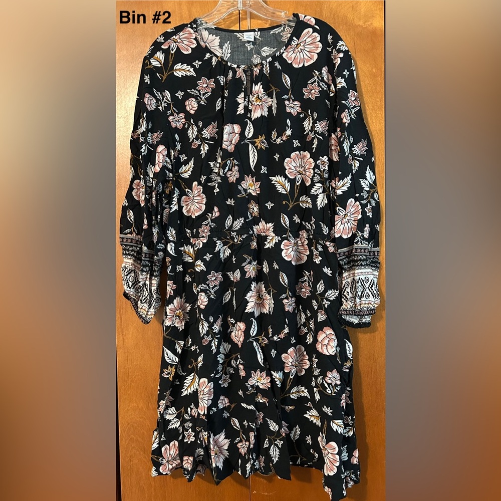 Old Navy Floral Black Dress with Pink and White Accents